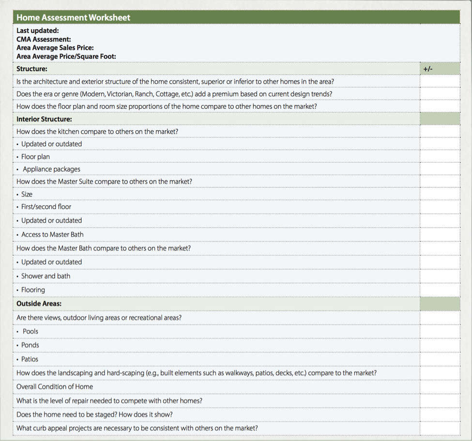 Farley Home Assessment Worksheet