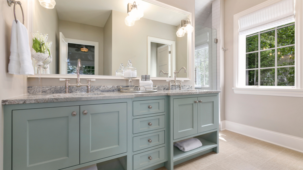 Beautiful seafoam green bathroom highlights home improvement to raise home value