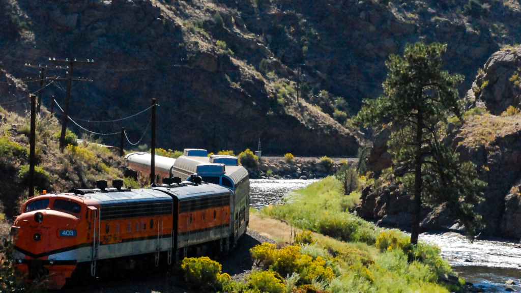 Royal Gorge Railroad heading down the tracks in Canon City, Colorado